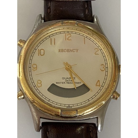 Regency Men's Brown Leather Stainless Steel Water Resistant Quartz Battery Watch - Picture 1 of 16